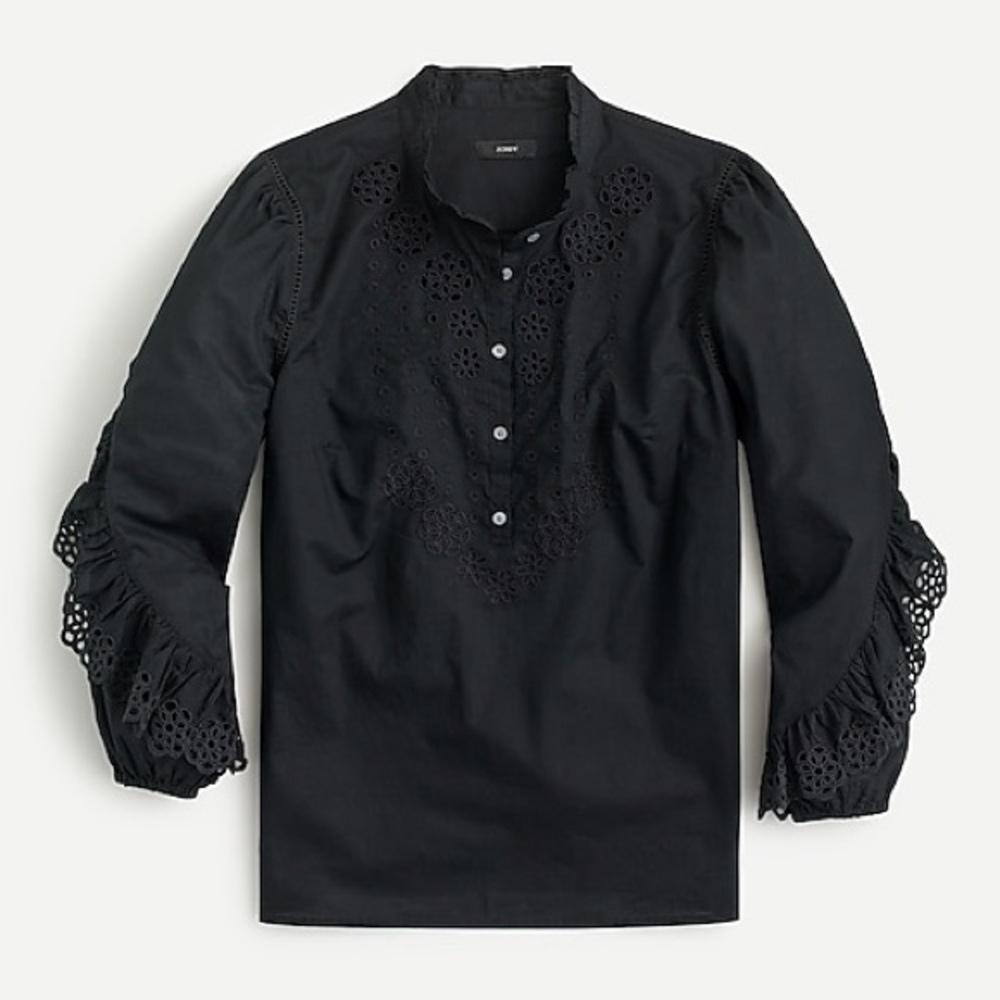 J. Crew‎ Ruffle-sleeve top with embroidered eyelet